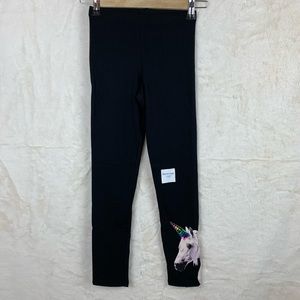 Old Navy Big Girl Solid Black Leggings with Unicorn Head on Leg New
